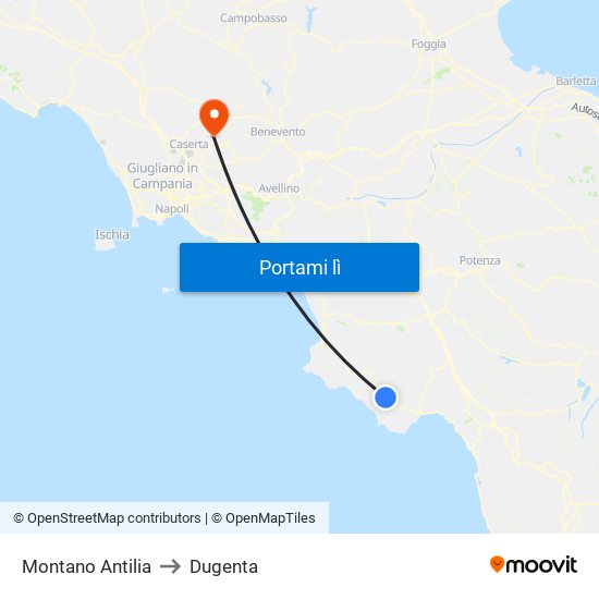Montano Antilia to Dugenta map