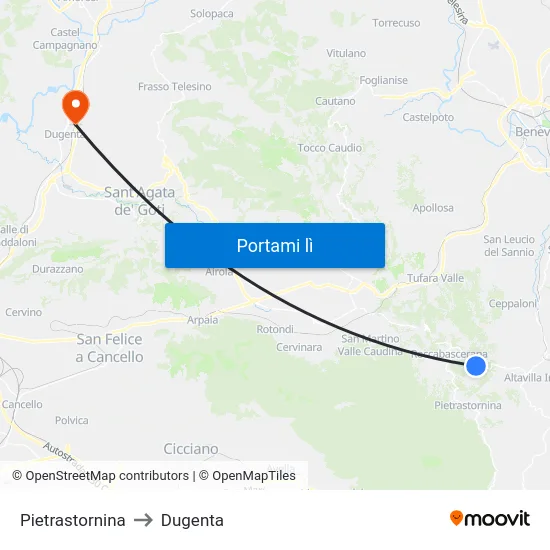 Pietrastornina to Dugenta map