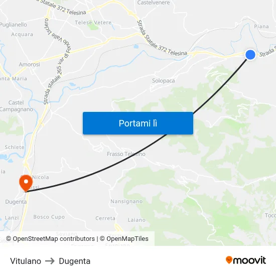 Vitulano to Dugenta map