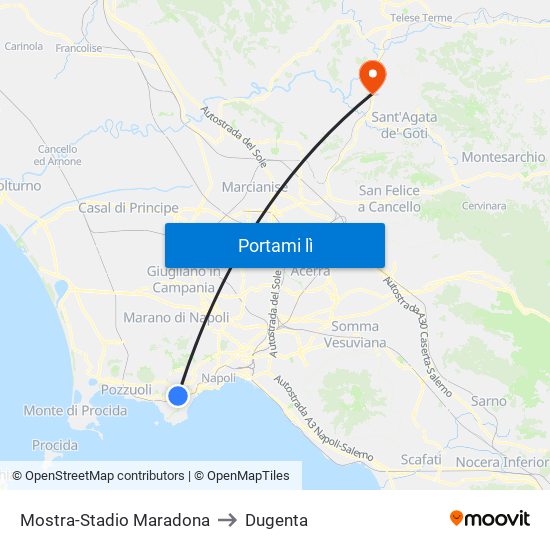 Mostra-Stadio Maradona to Dugenta map