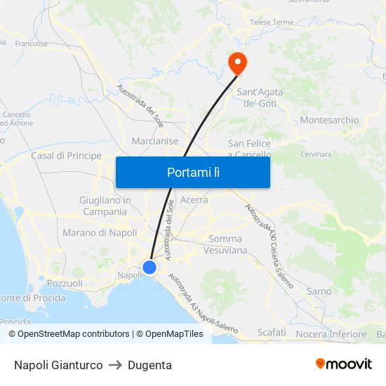 Napoli Gianturco to Dugenta map