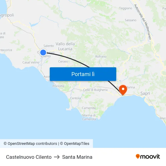 Castelnuovo Cilento to Santa Marina map