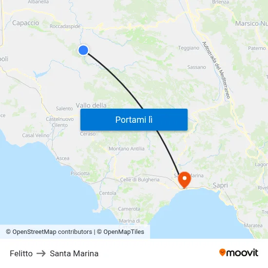 Felitto to Santa Marina map