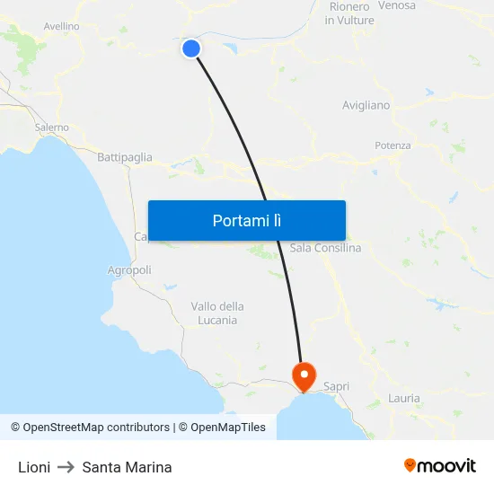 Lioni to Santa Marina map