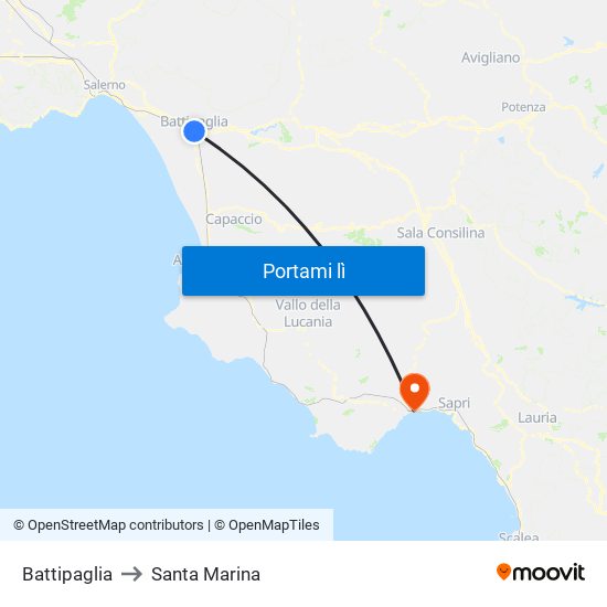 Battipaglia to Santa Marina map