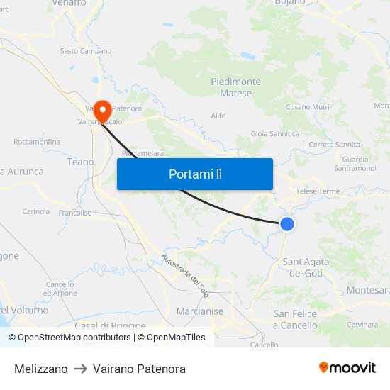 Melizzano to Vairano Patenora map