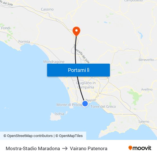 Mostra-Stadio Maradona to Vairano Patenora map