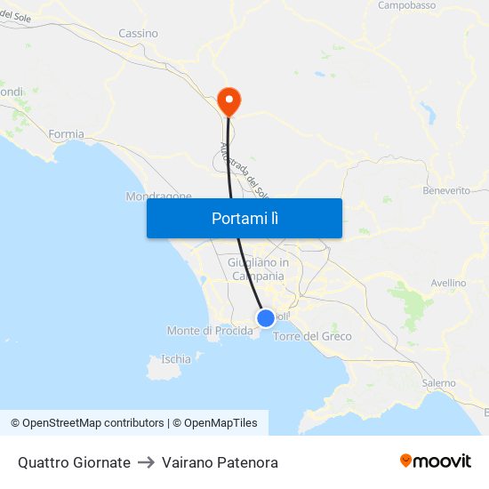 Quattro Giornate to Vairano Patenora map