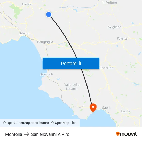 Montella to San Giovanni A Piro map