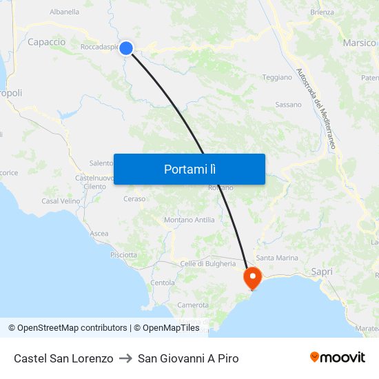 Castel San Lorenzo to San Giovanni A Piro map