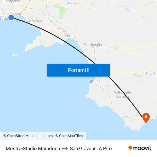 Mostra-Stadio Maradona to San Giovanni A Piro map