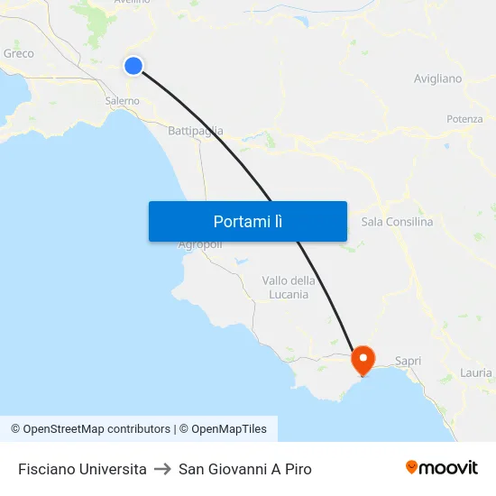 Fisciano Universita to San Giovanni A Piro map