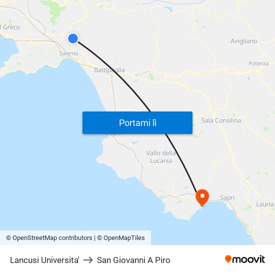 Lancusi Universita' to San Giovanni A Piro map