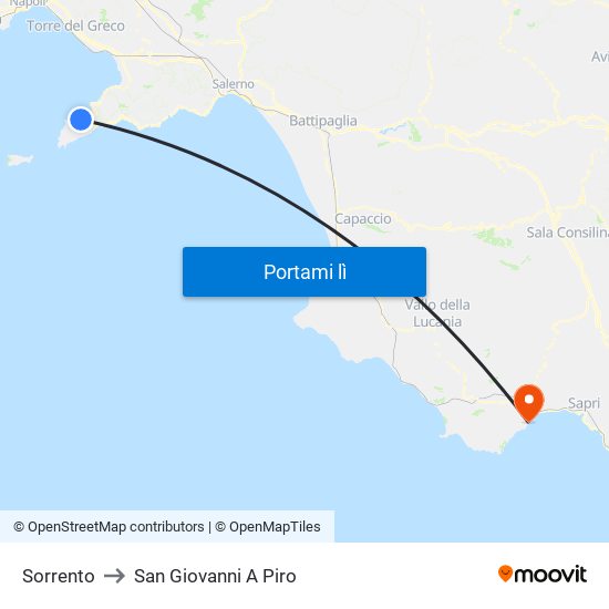 Sorrento to San Giovanni A Piro map