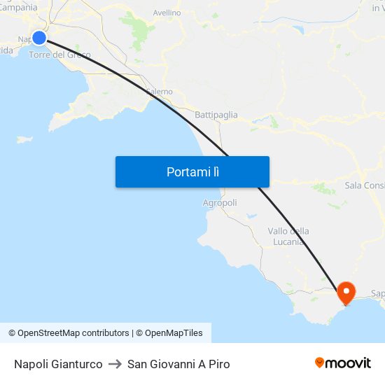 Napoli Gianturco to San Giovanni A Piro map