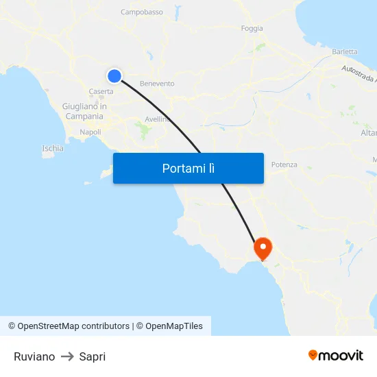 Ruviano to Sapri map