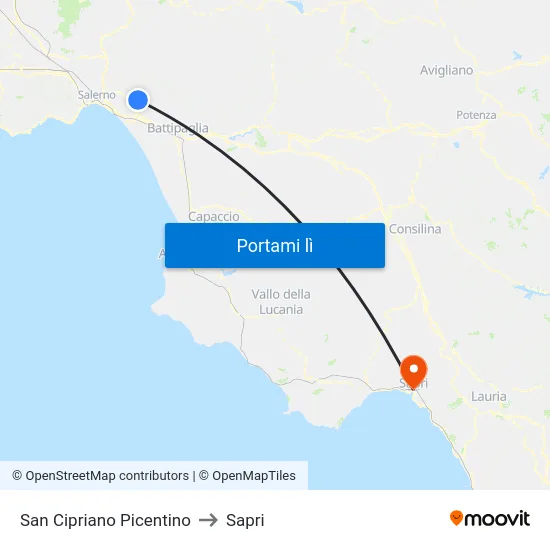 San Cipriano Picentino to Sapri map