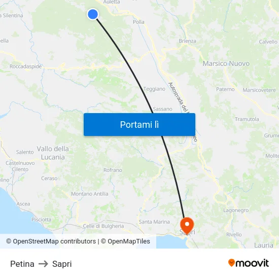 Petina to Sapri map