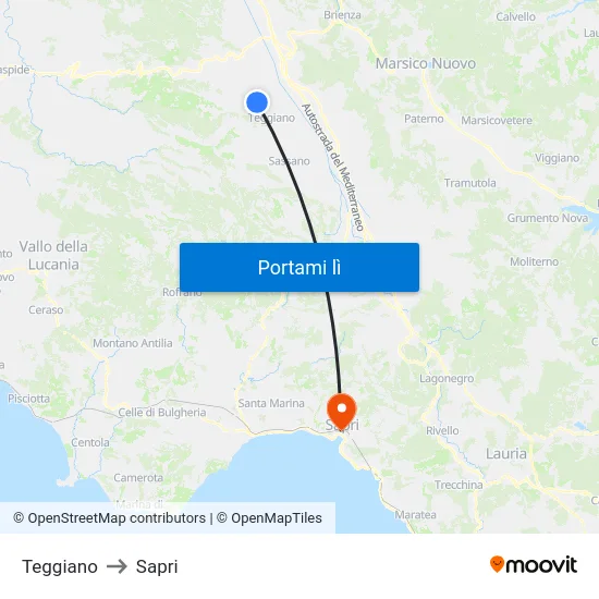 Teggiano to Sapri map