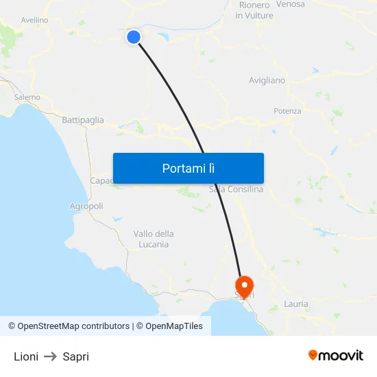 Lioni to Sapri map
