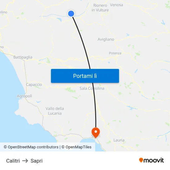Calitri to Sapri map