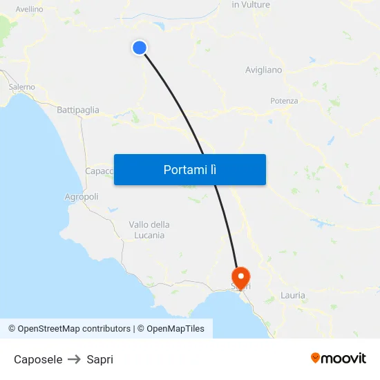 Caposele to Sapri map