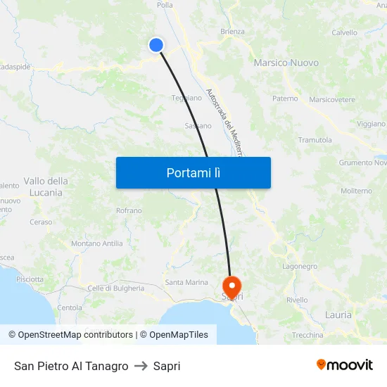 San Pietro Al Tanagro to Sapri map
