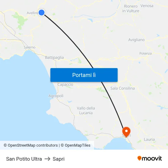 San Potito Ultra to Sapri map