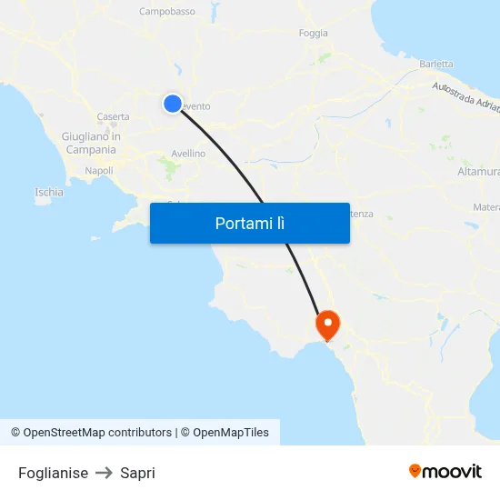 Foglianise to Sapri map