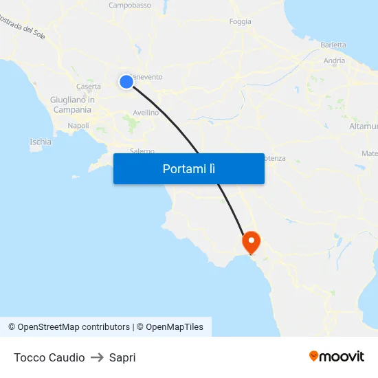 Tocco Caudio to Sapri map