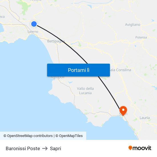 Baronissi Poste to Sapri map