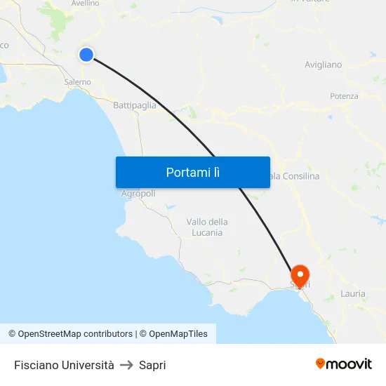 Fisciano Università to Sapri map