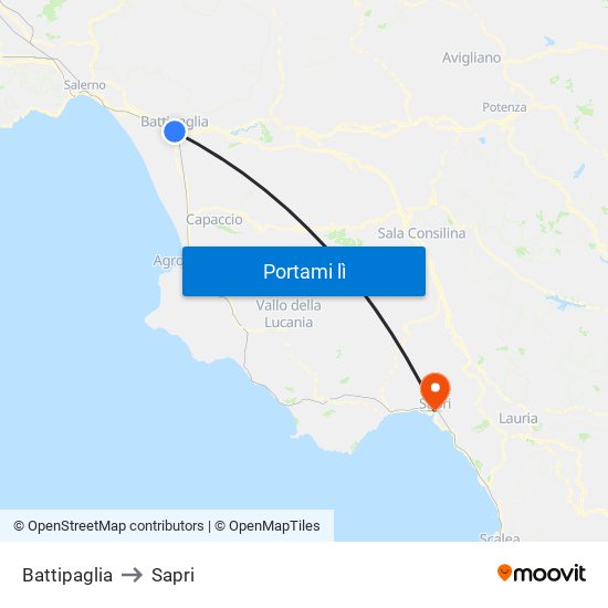 Battipaglia to Sapri map