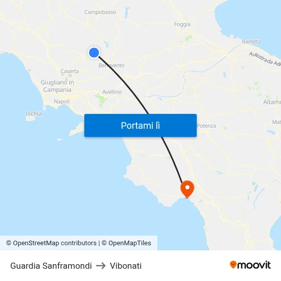 Guardia Sanframondi to Vibonati map