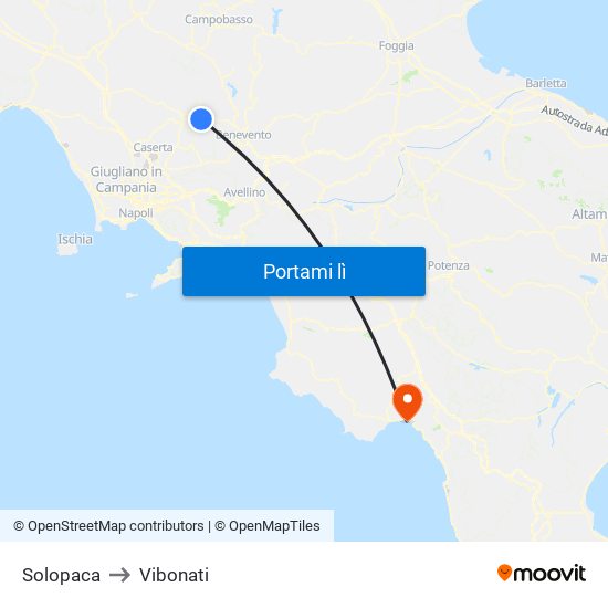Solopaca to Vibonati map
