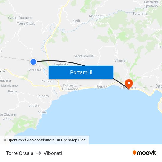 Torre Orsaia to Vibonati map
