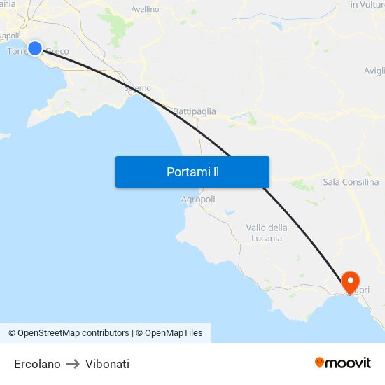 Ercolano to Vibonati map