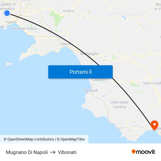 Mugnano Di Napoli to Vibonati map