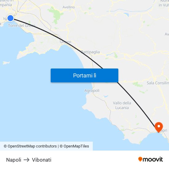 Napoli to Vibonati map