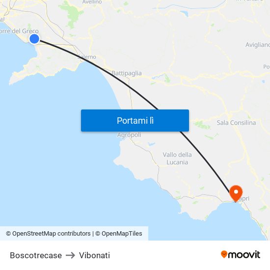Boscotrecase to Vibonati map