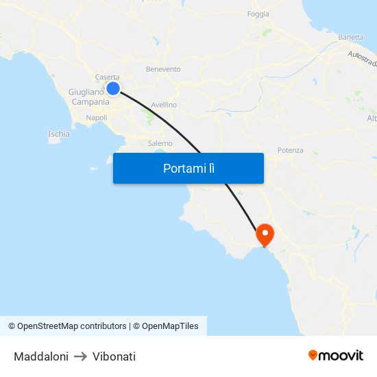 Maddaloni to Vibonati map