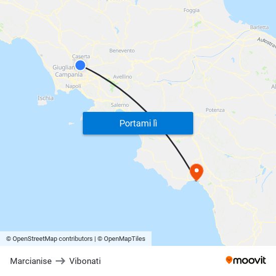 Marcianise to Vibonati map