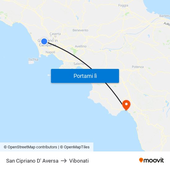 San Cipriano D' Aversa to Vibonati map