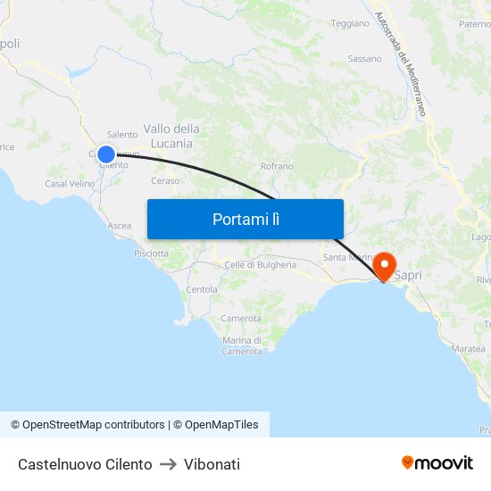 Castelnuovo Cilento to Vibonati map
