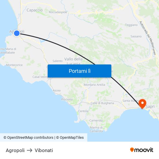 Agropoli to Vibonati map