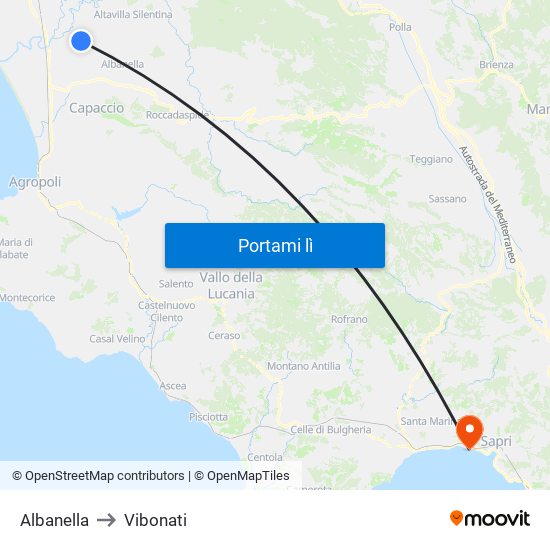 Albanella to Vibonati map