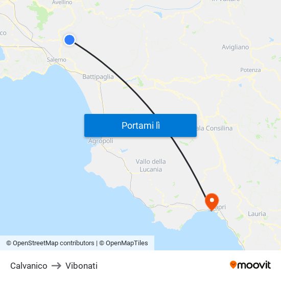 Calvanico to Vibonati map