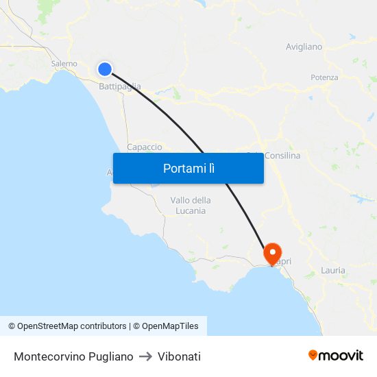 Montecorvino Pugliano to Vibonati map