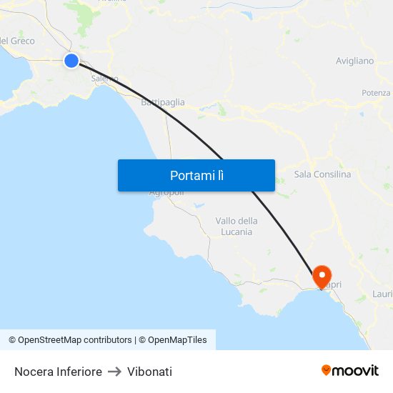 Nocera Inferiore to Vibonati map