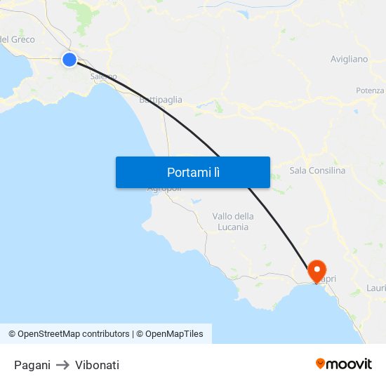 Pagani to Vibonati map